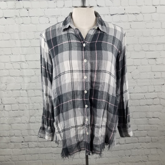 AERIE | plaid button down long sleeve pocket top - Picture 2 of 8